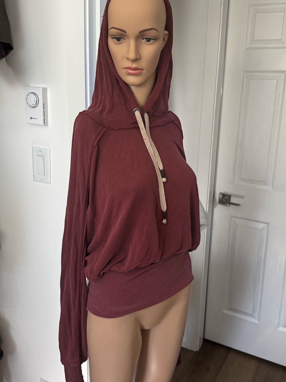 Free People Women's Hooded Pullover Top in Burgundy Size Small